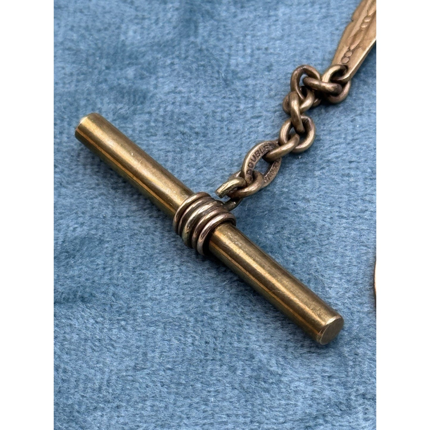Antique Pocket Watch Chain Verdun Medal WWI 1916 France Exonumia T Bar 14.5”