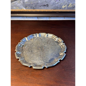 Silverplate Round Tray Towle Ornate Floral Scroll Scalloped Rim