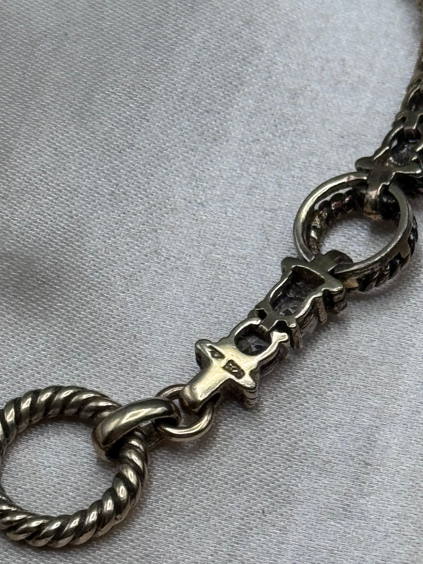 Sterling Silver CZ Toggle Bracelet Gold Plated Thailand Rope Link 7.5” Vintage