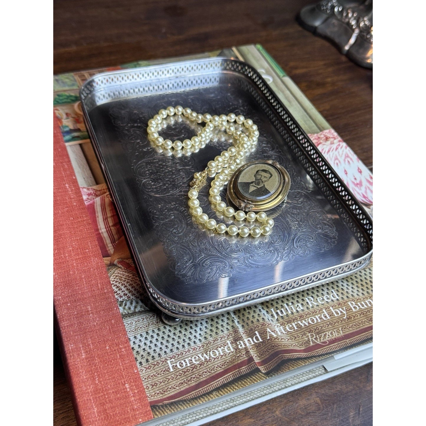Vintage Sheffield Silverplate Footed Gallery Tray Jewelry Vanity Catchall 9”