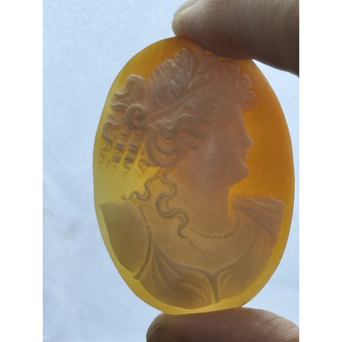 Victorian Shell Cameo Loose Carved Classical Woman Maiden Portrait 2” ANTIQUE
