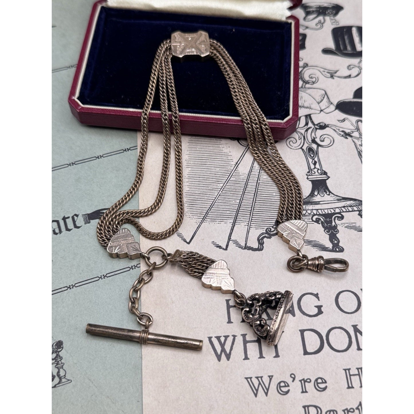 Antique Victorian Gold Filled Double Albert Pocket Watch Chain Fob PMG Mono