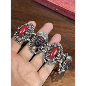Vintage Selro Selini Bracelet Asian Princess Red Cabochon Faux Pearl 6”