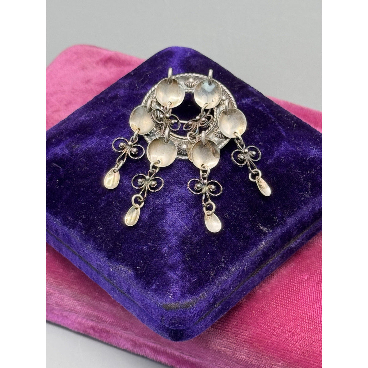Vintage Solje Brooch 835 Silver Norwegian Scandinavian Dangler 2.5” x 1.25”