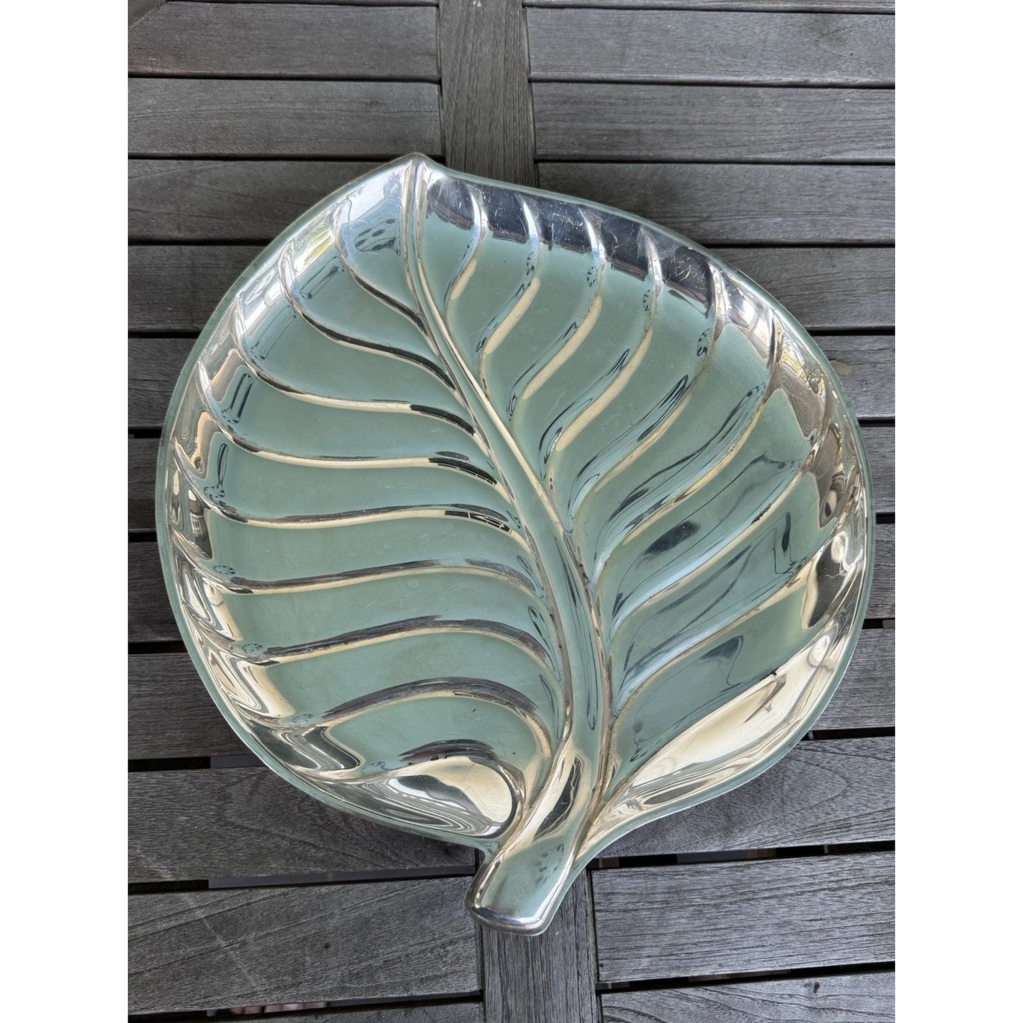 Vintage IS Silver Co Palm Leaf Serving Tray Silverplate Hollywood Regency 15”