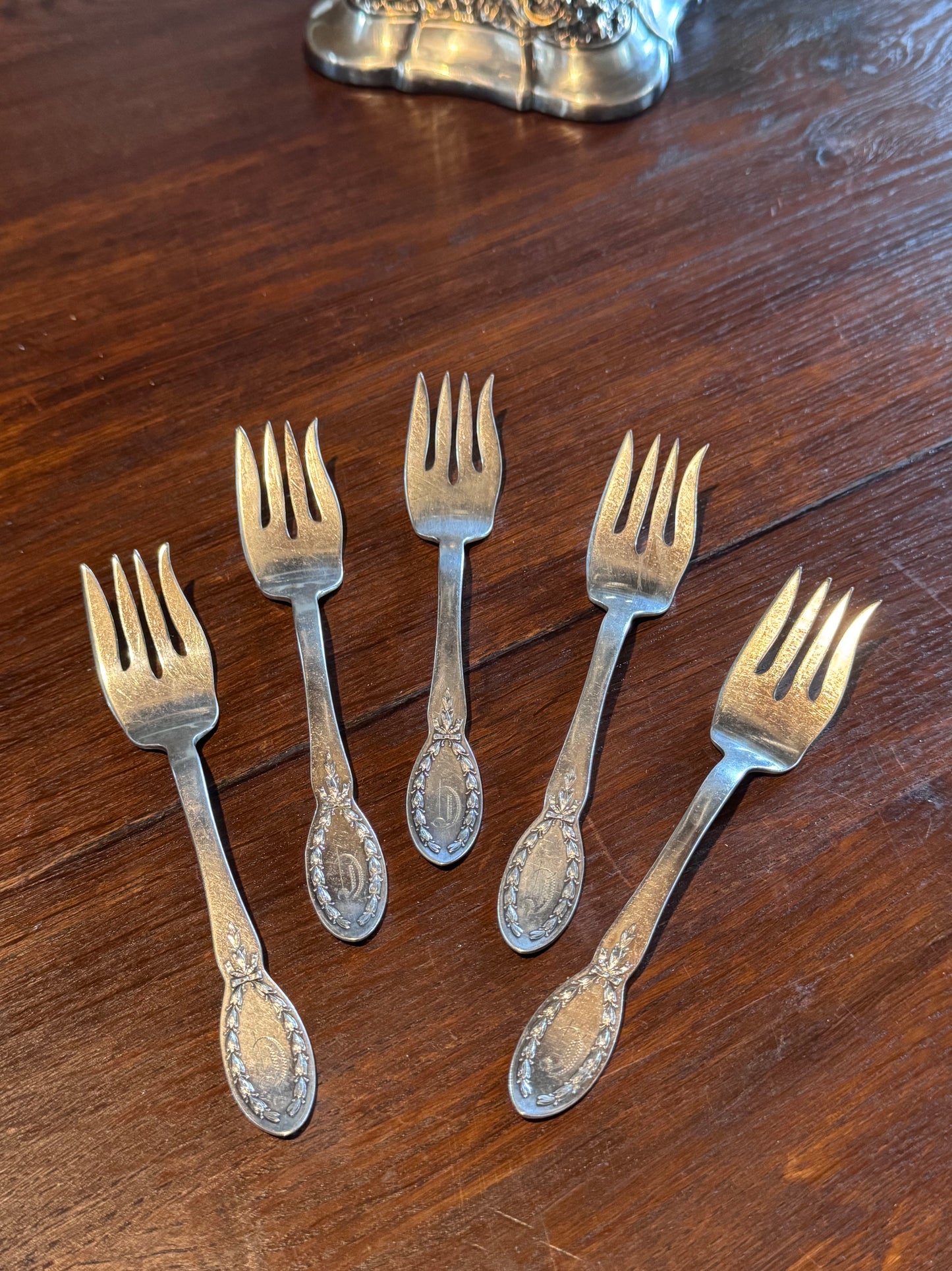 Silverplate Salad Forks Set of 5 Diana by Alvin- 1910 Monogram D 6” Vintage Flatware