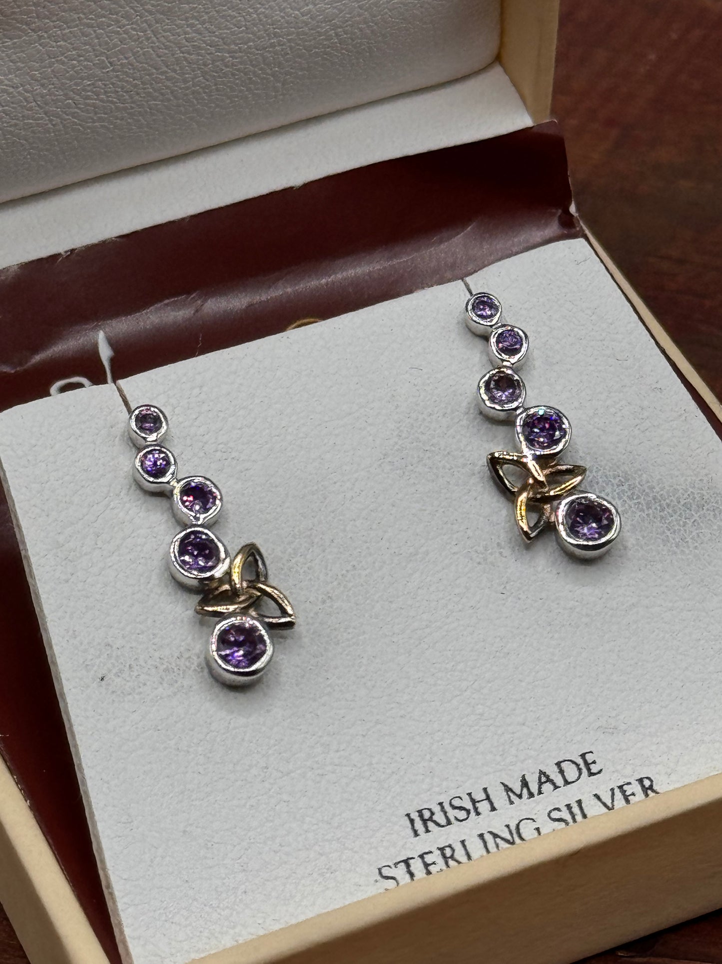 ShanOre Irish Sterling Silver Amethyst Trinity Knot Drop Earrings