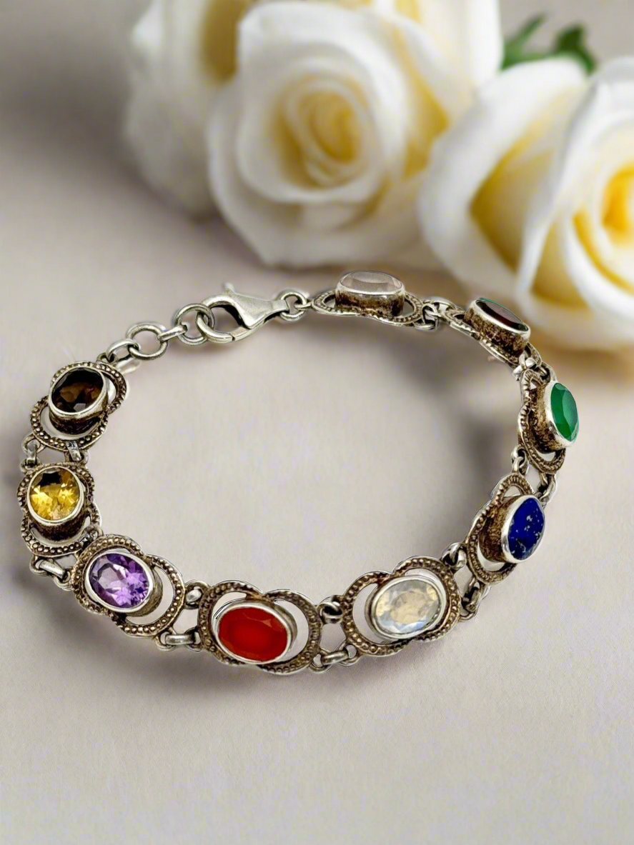 Nicky Butler Sterling 925 Multi Gemstone Bracelet Circa 7.5”