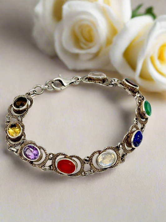 Nicky Butler Sterling 925 Multi Gemstone Bracelet Circa 7.5”