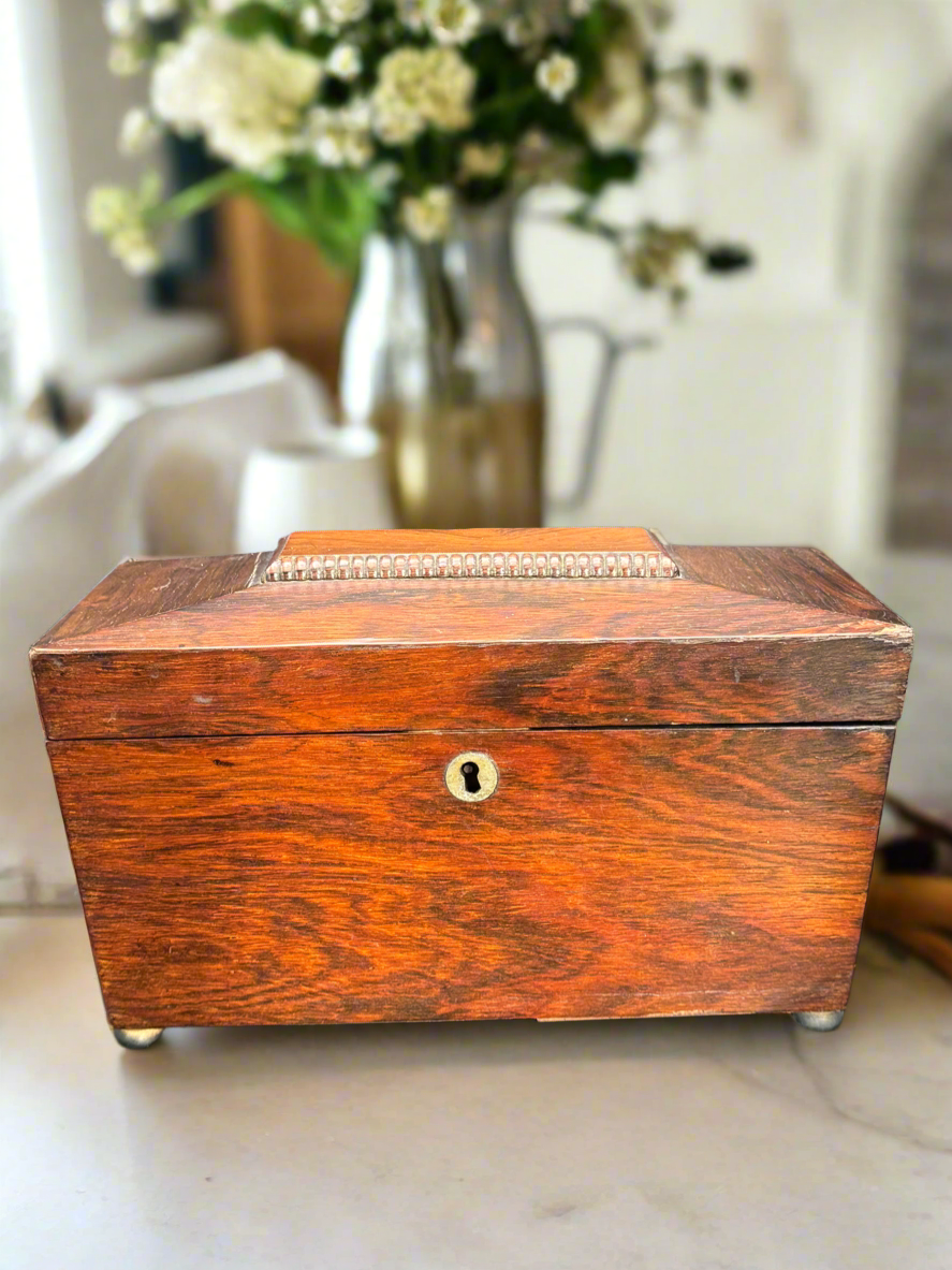 Antique Sarcophagus ENGLISH Style Tea Caddy Glass Mixing Bowl Wood ESTATE FIND No Key