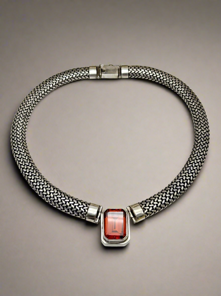 VINTAGE 925 Sterling Sliver Mesh Link Necklace Choker SUBSTANTIAL 108g 17”l