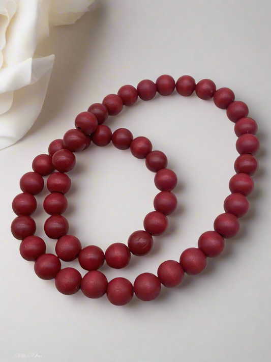 Wooden Red Bead Necklace Closed Circa 12.5” VINTAGE