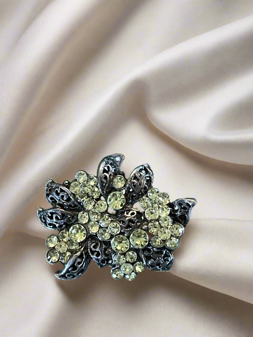 Vintage Lime Green Yellow Rhinestone Brooch Exquisite Estate Find