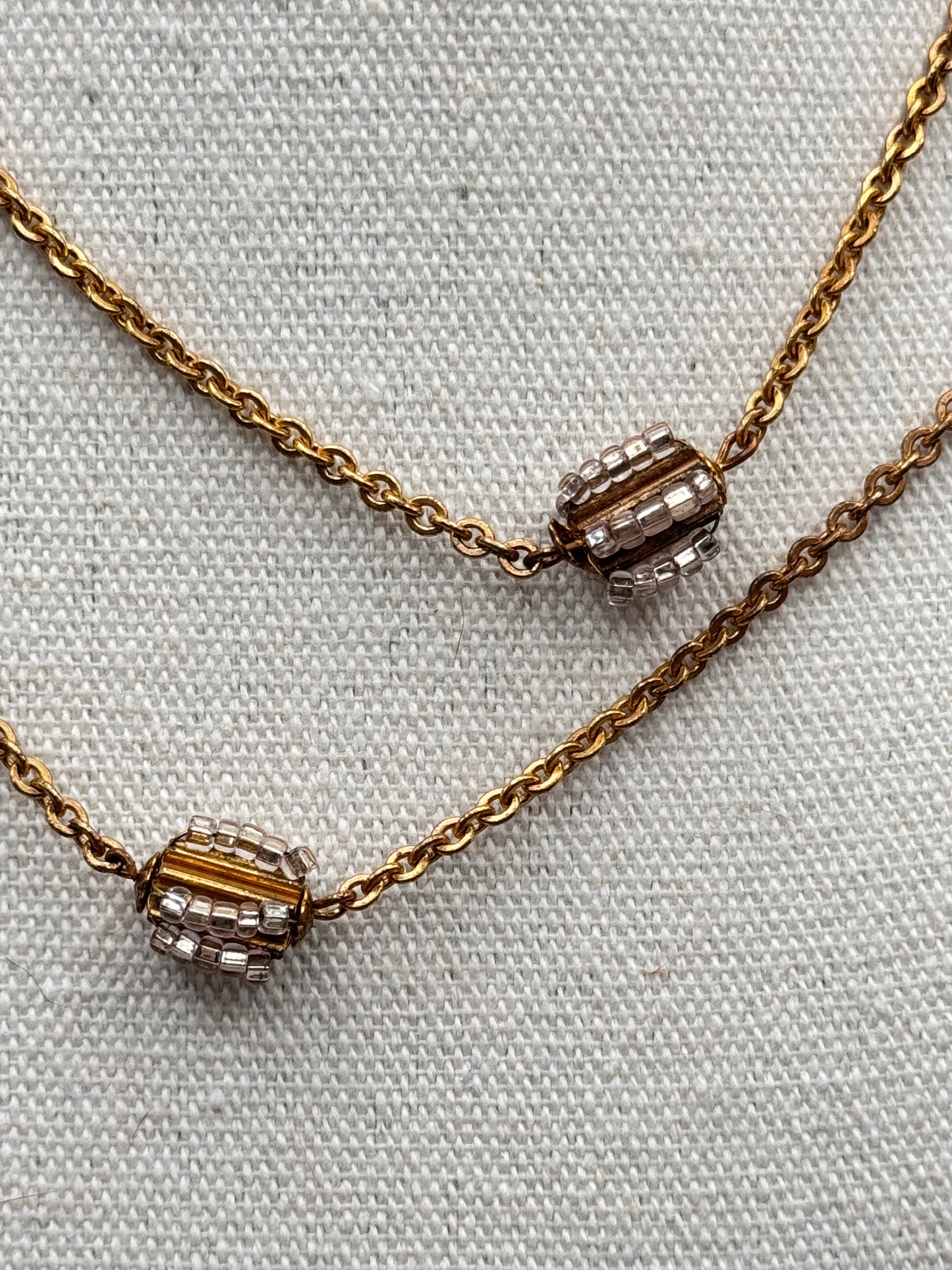 Vintage Miriam Haskell Goldtone Beaded Station Necklace 33”