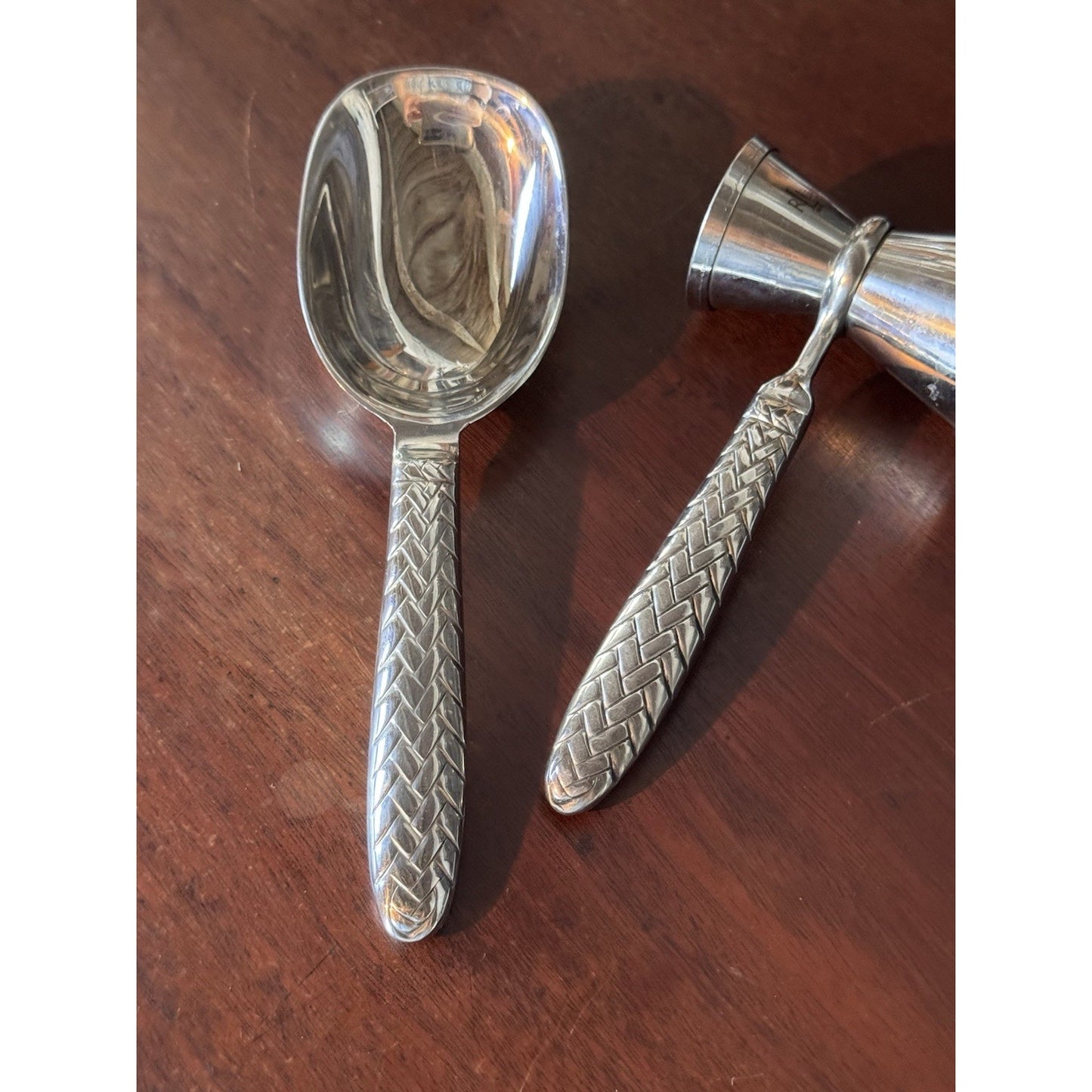 Ralph Lauren RLL Barware Ice Scoop Jigger Set 8” Equestrian Braid 18/8 Stainless
