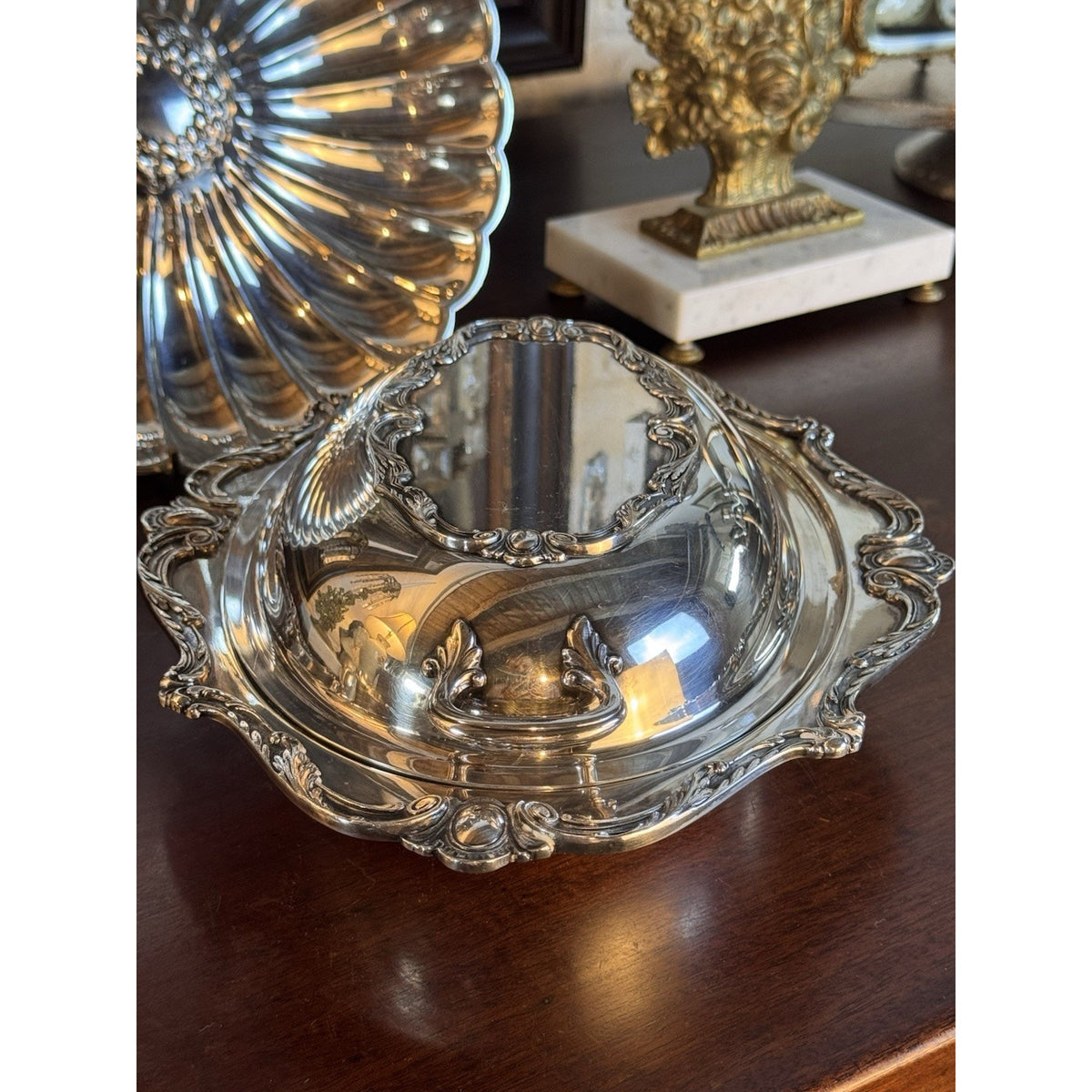Silverplate Covered Vegetable Dish Wilcox Ornate Convertible Server 12” Antique