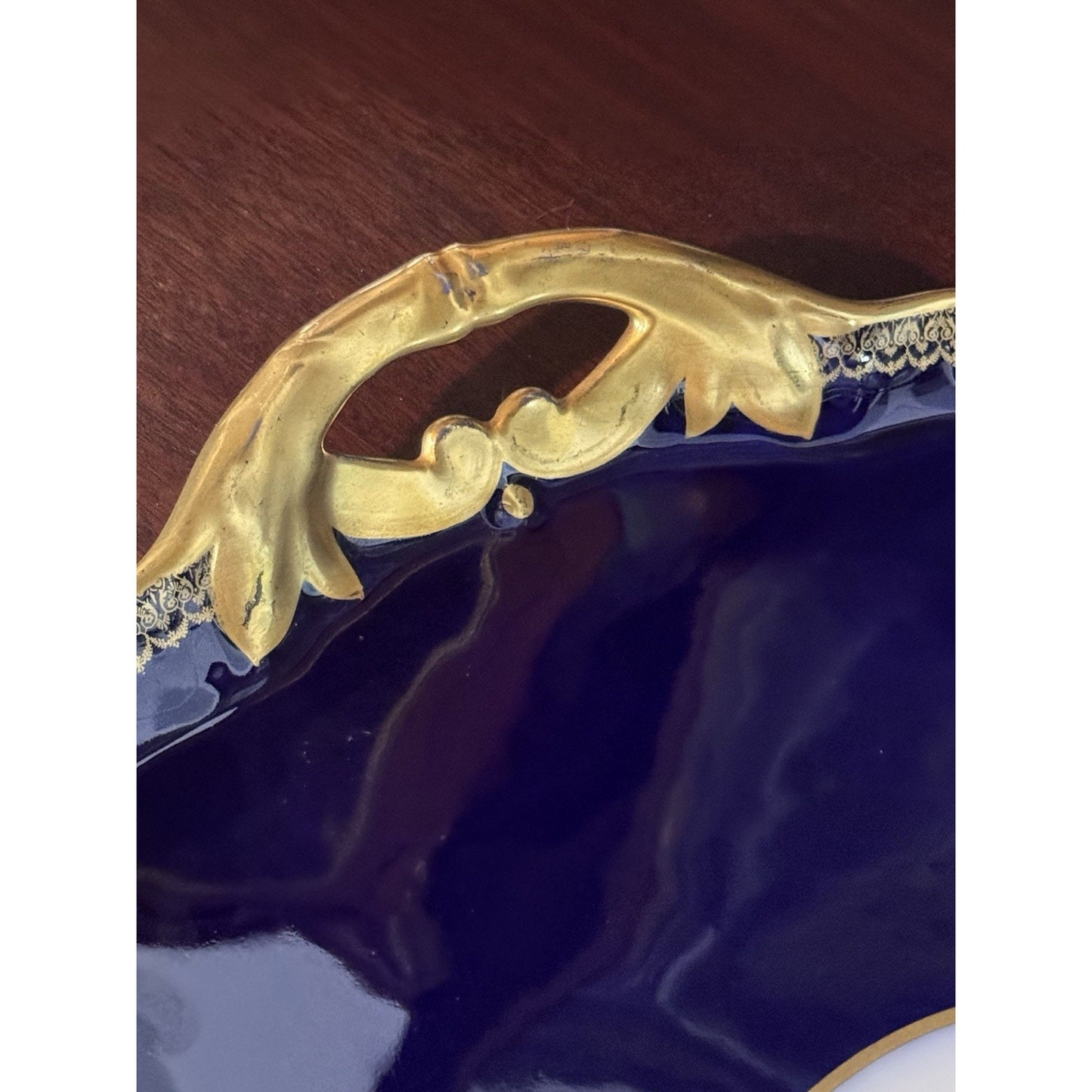 Limoges France Vanity Tray Guerin Cobalt Blue Gold Portrait Porcelain 17.75”