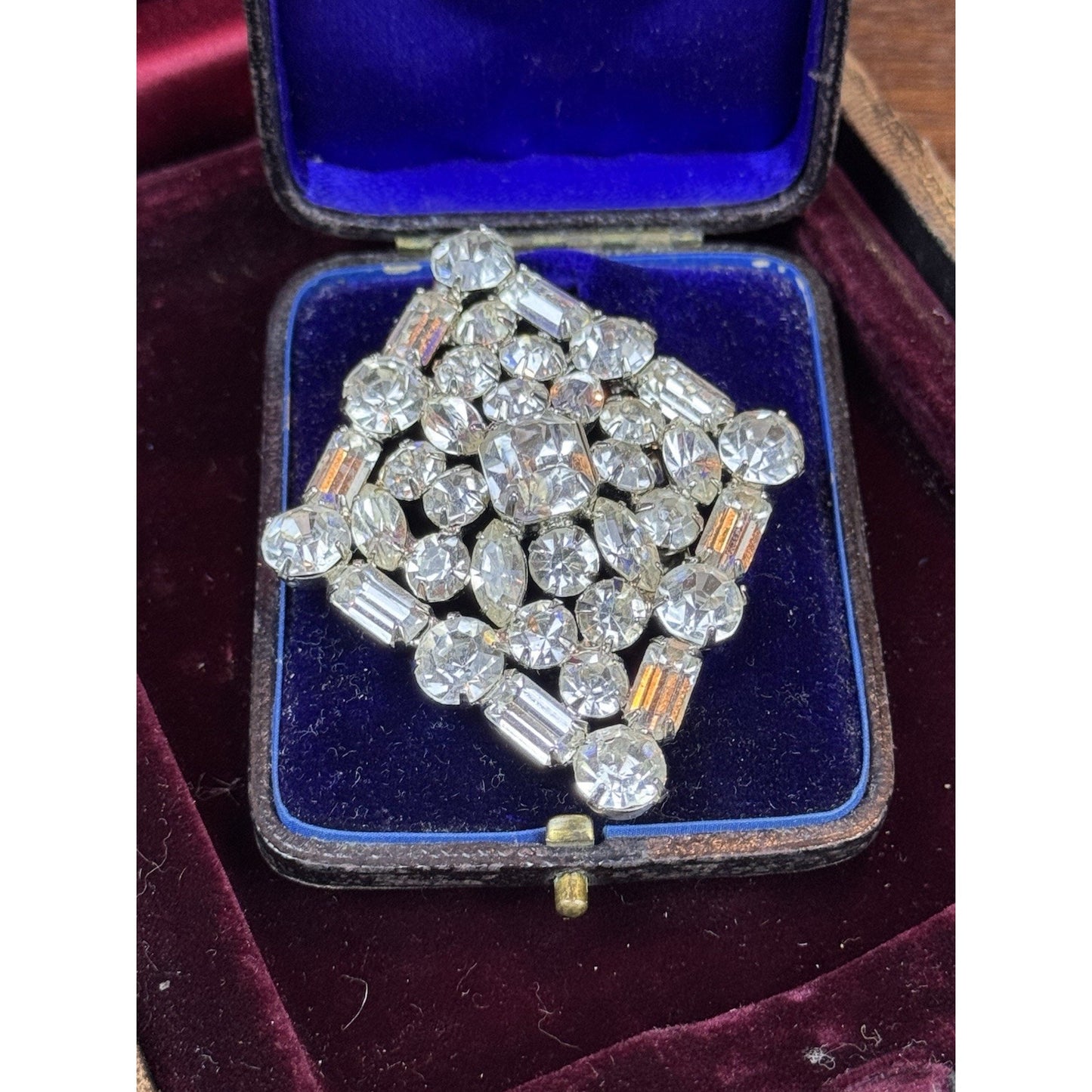 Vintage Clear Rhinestone Statement Brooch – Art Deco Style 2.5” X 2”