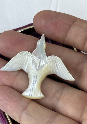 Vintage Bethlehem Mother of Pearl Dove Brooch Hand Carved Bird Pin 1.75”