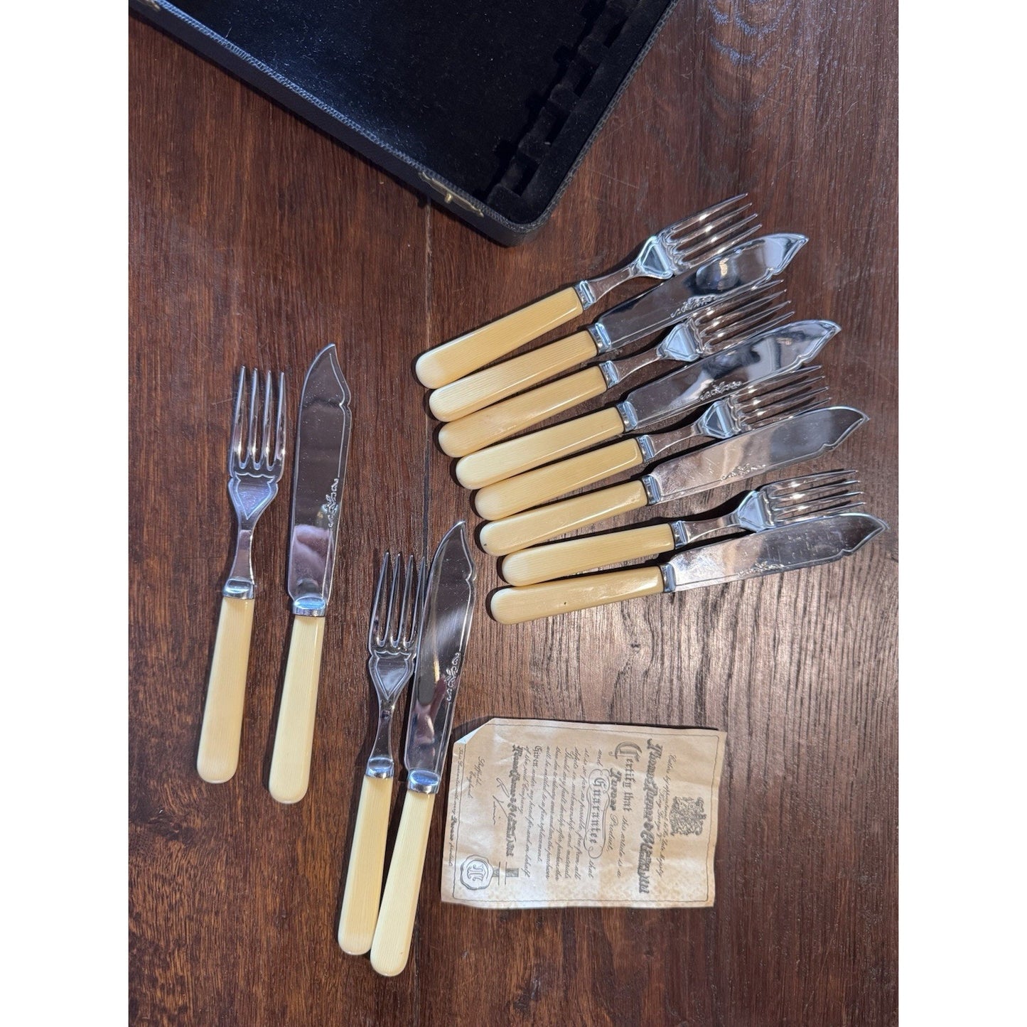 Sheffield Fish Knives & Forks Celluloid Handles Chrome Nickel Silver Boxed Set