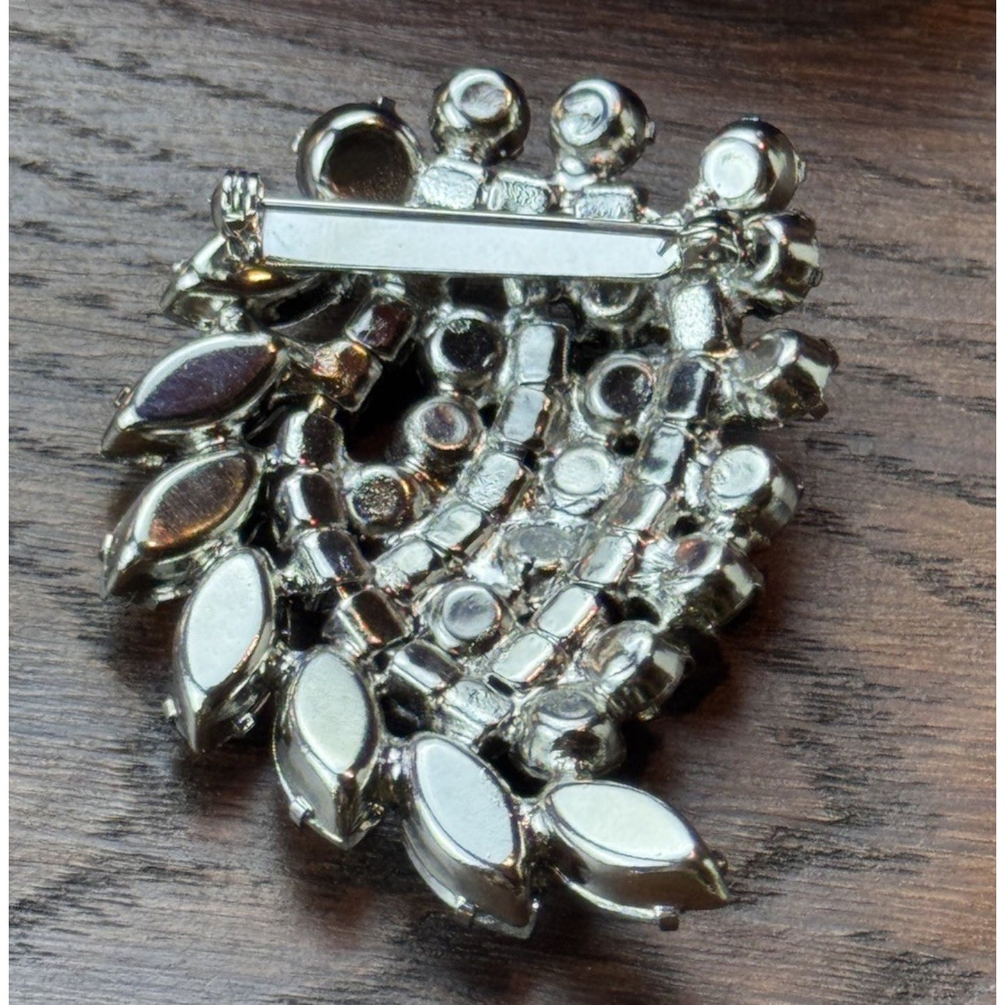 Vintage Brooch Clear Rhinestone Spray Silvertone 2.5” x 1.75”