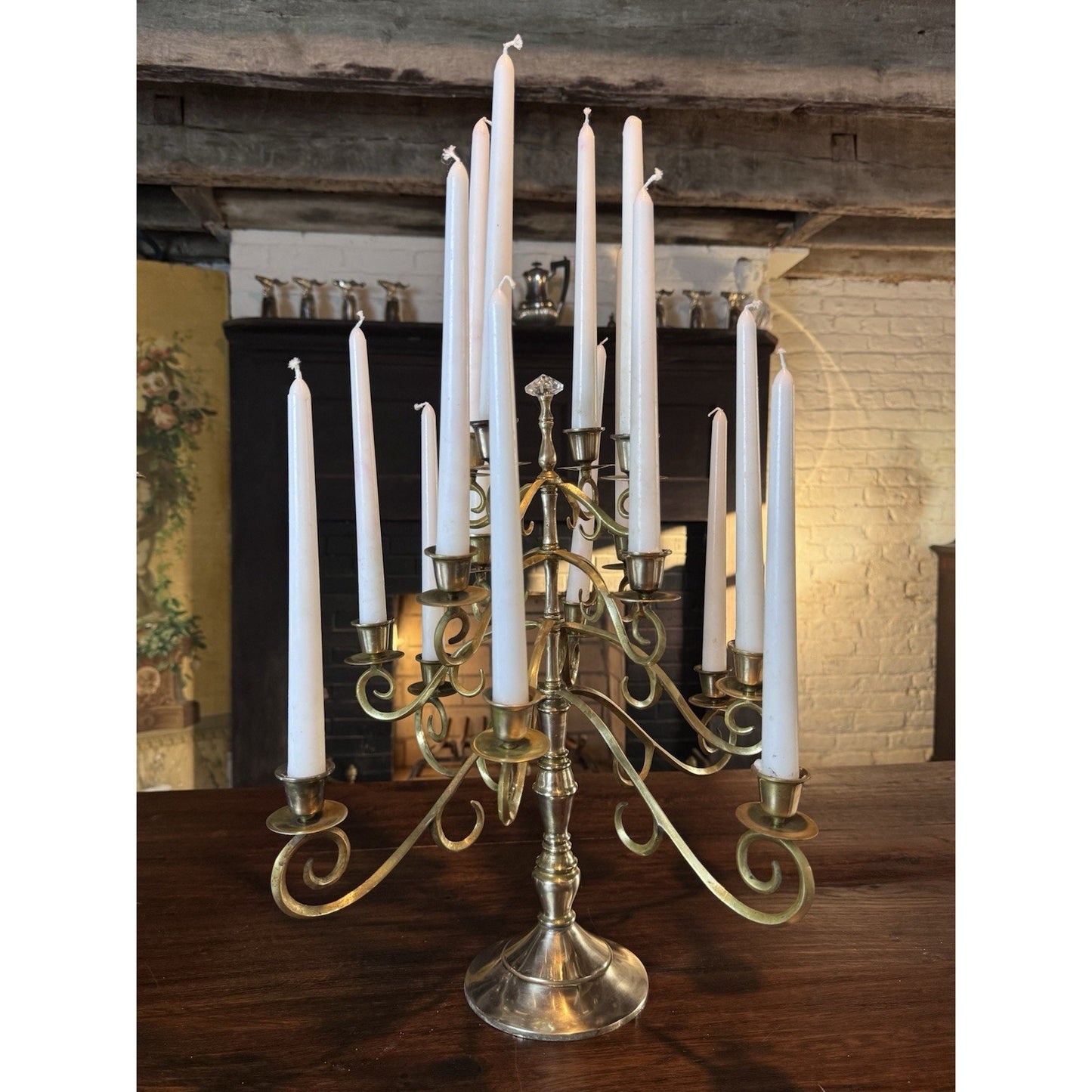 Vintage Candelabra Brass 16-Light 18.5” Scroll Taper Candle Holder Centerpiece