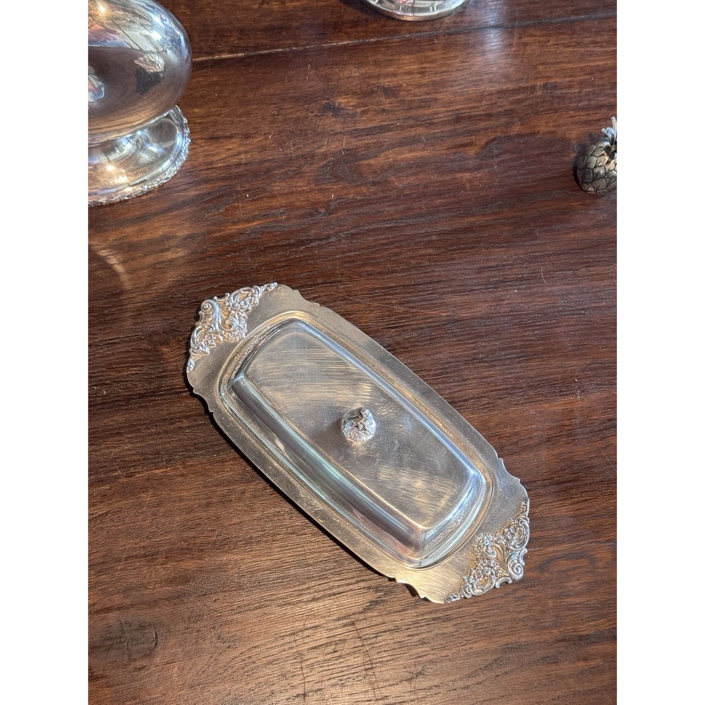 Silverplate Butter Dish Wallace Baroque Original Glass Insert VINTAGE