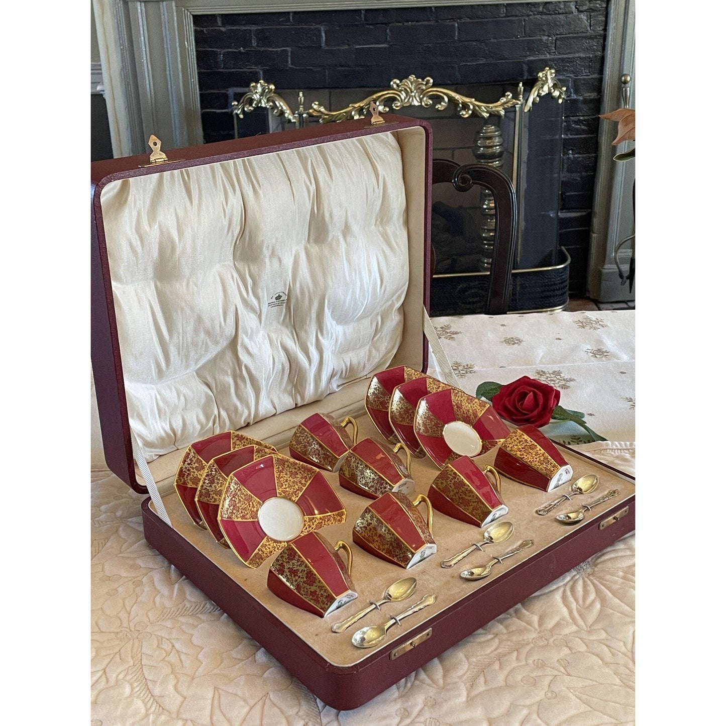 ART DECO Picnic Boxed GIFT Tea Set Sterling Spoons Mappin & Webb & Royal Doulton