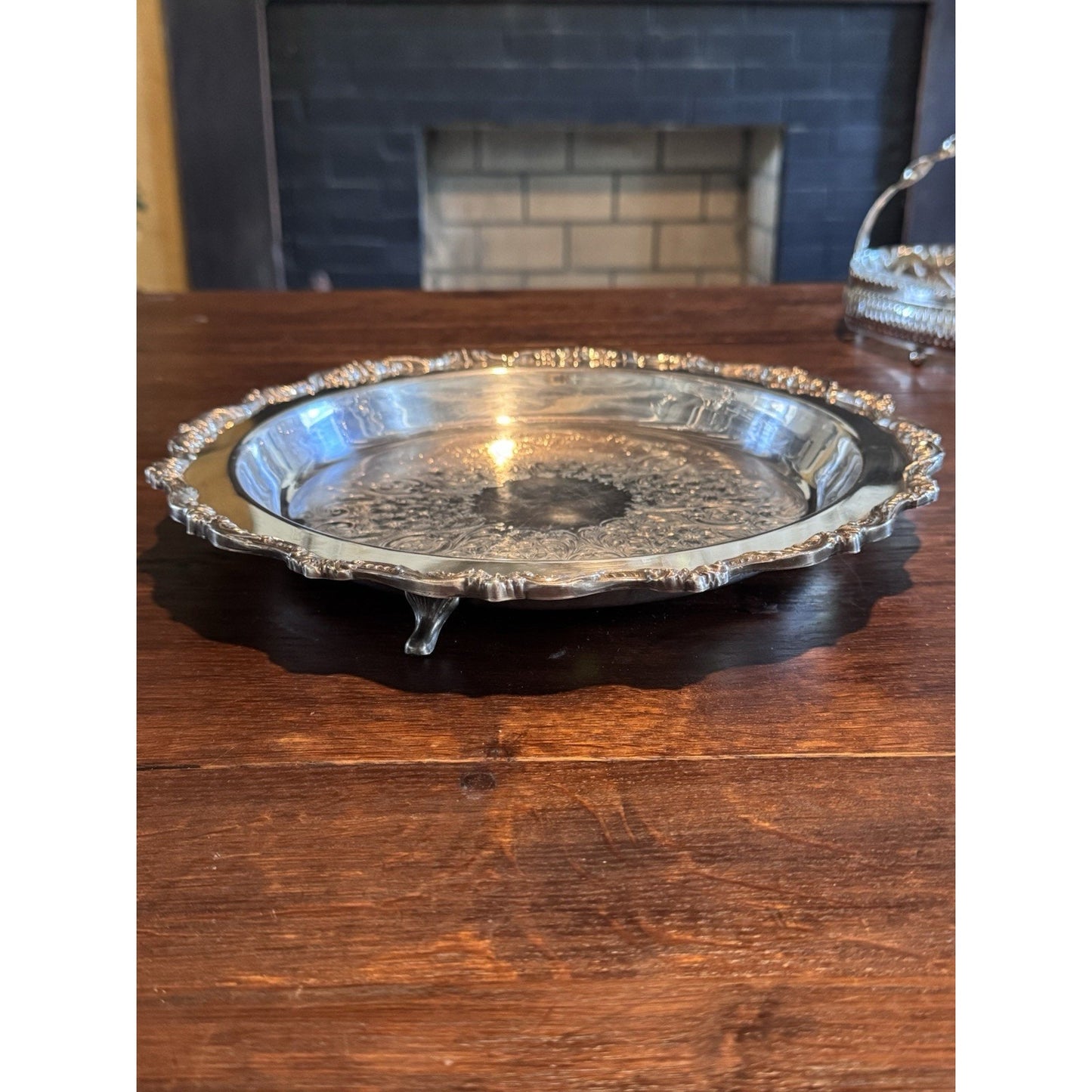Silverplate Footed Round Serving Tray 11.75” Deep VINTAGE