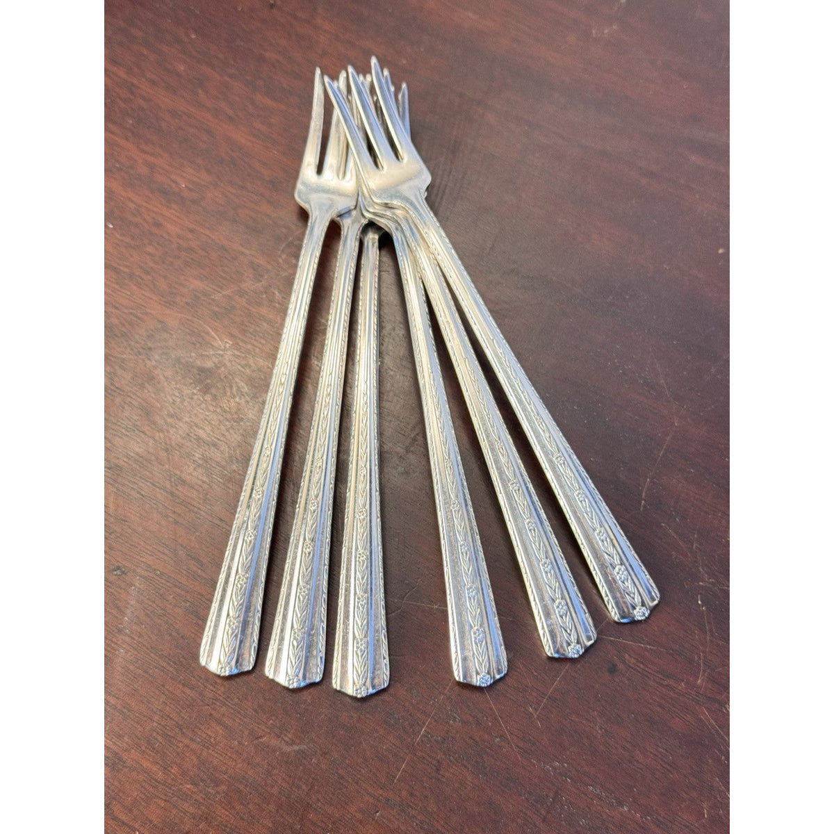 Vintage Cocktail Forks Set 6 Wallace Silverplate Floral Pattern