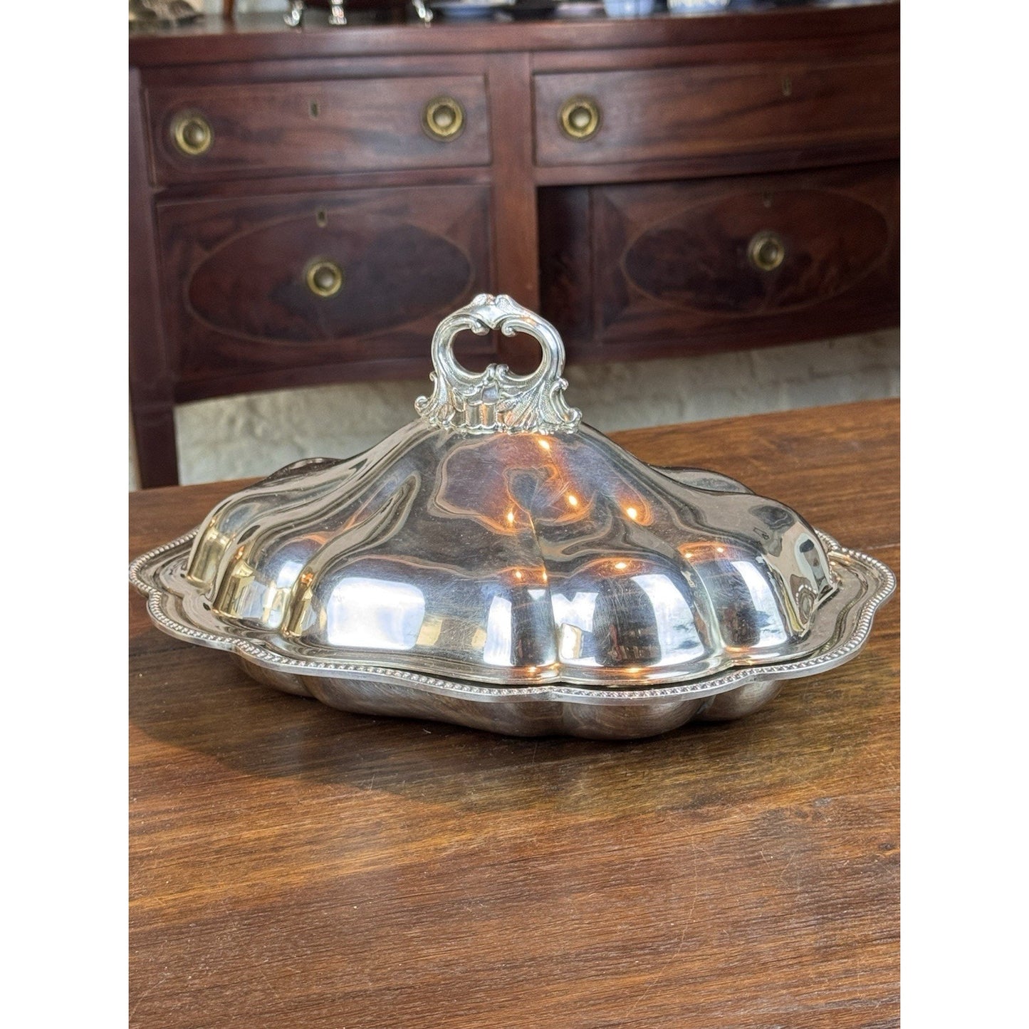 Vintage Silverplate English Style Covered Entrée Dish Chippendale 13”
