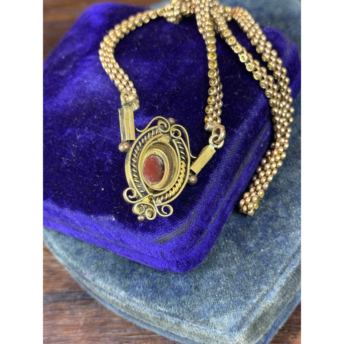 Antique Gold Filled Cameo Necklace Victorian Edwardian Ornate Filigree 18.5”