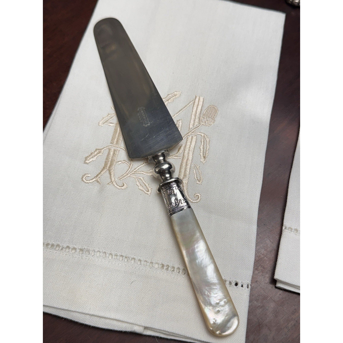Mother Of Pearl Cake Pie Server Universal LF&G Sterling Ferrule 10.5”