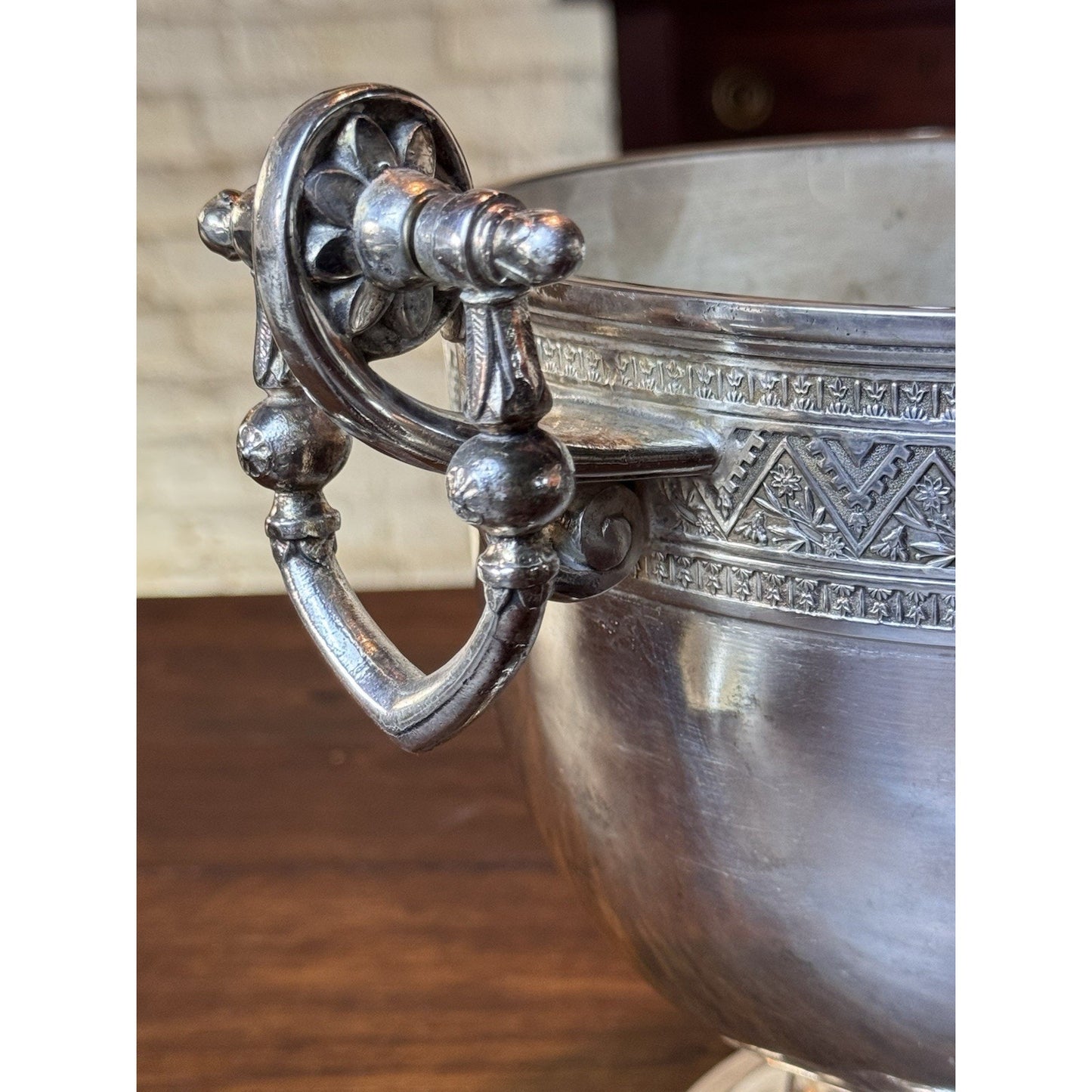 Antique Silver-plate Wine Cooler Champagne Bucket Neoclassical Footed Urn Planter Handles 13.25”