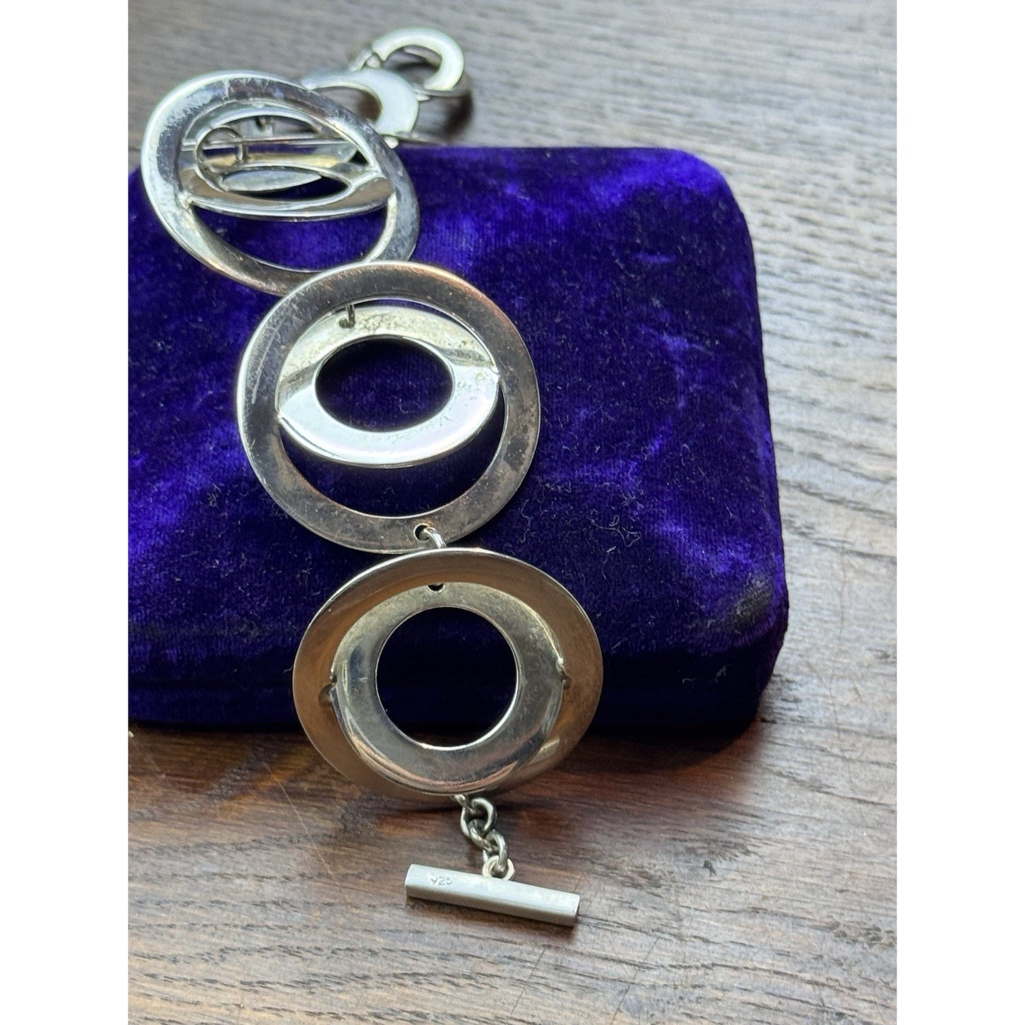 Sterling Silver Modernist Bracelet 6.25” Sculptural Circle Links Toggle 61.2g