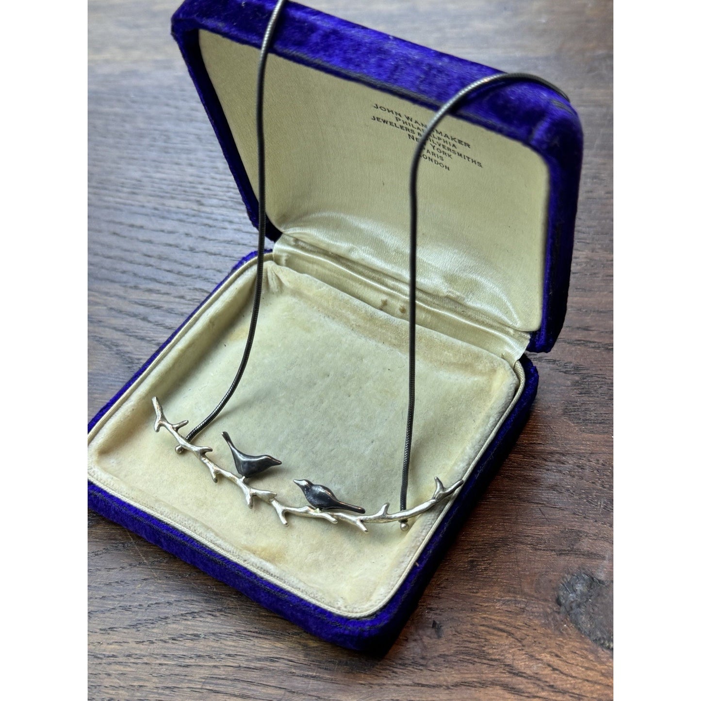 Sterling Bird Necklace 17” Modernist Birds on Branch Pendant 3.25” 925