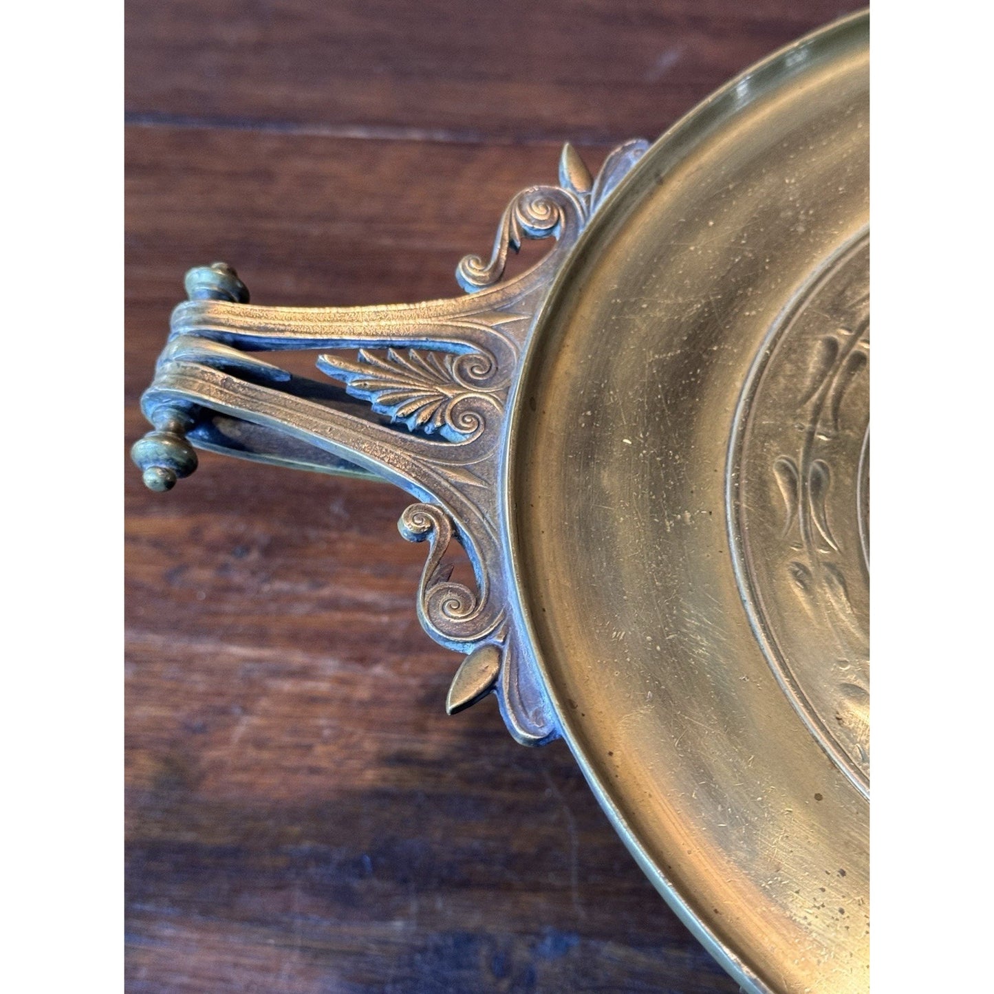 Antique Brass Tazza Compote Classical Medallion Pedestal Dish 14” Handles