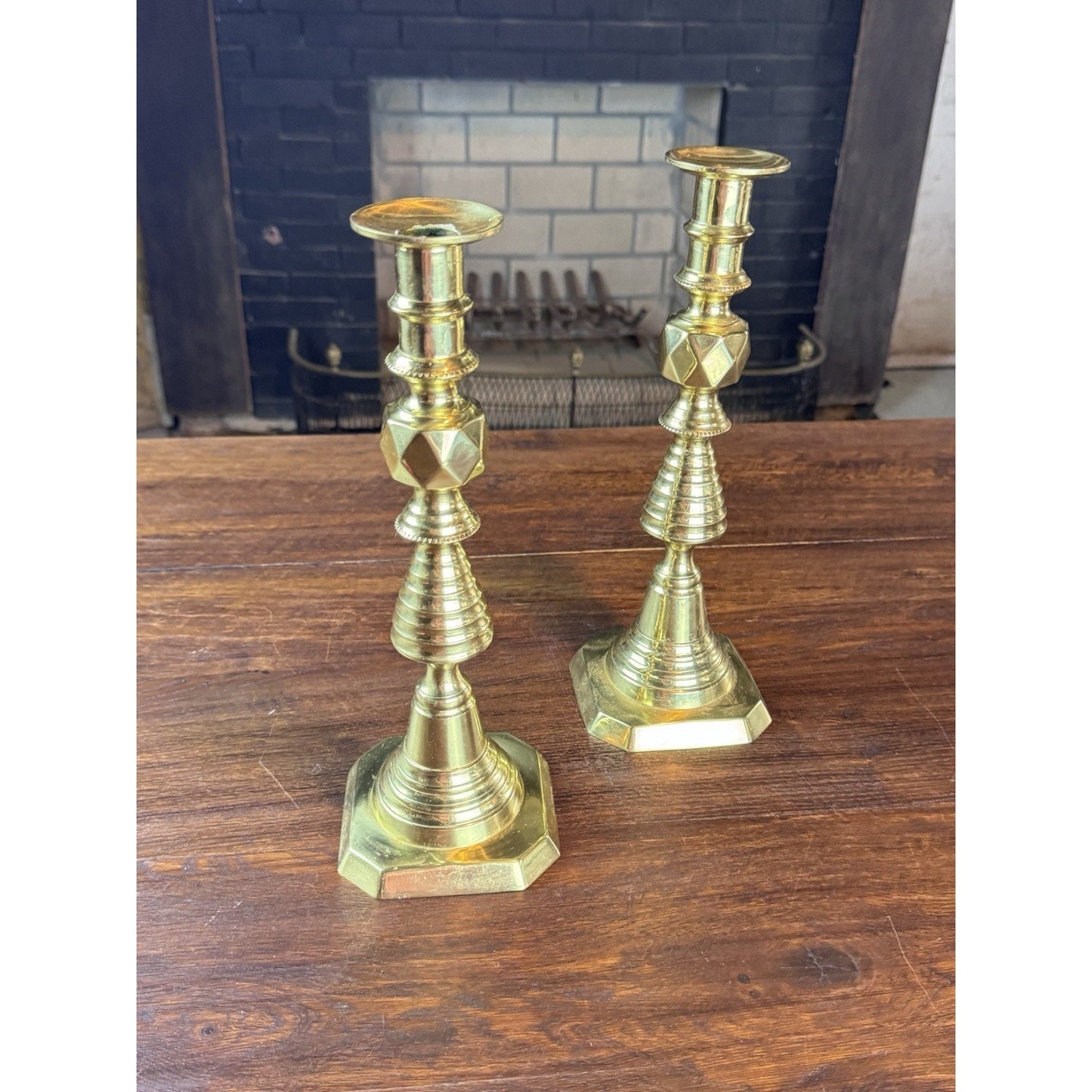 Brass Victorian Style Beehive Candlesticks Push-Up Made in England 11.5” Pair