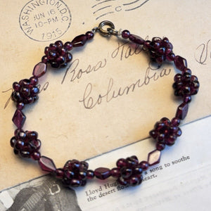 Garnet Bead Bracelet Flower Clusters Deep Red Shaped Beads 6.75”