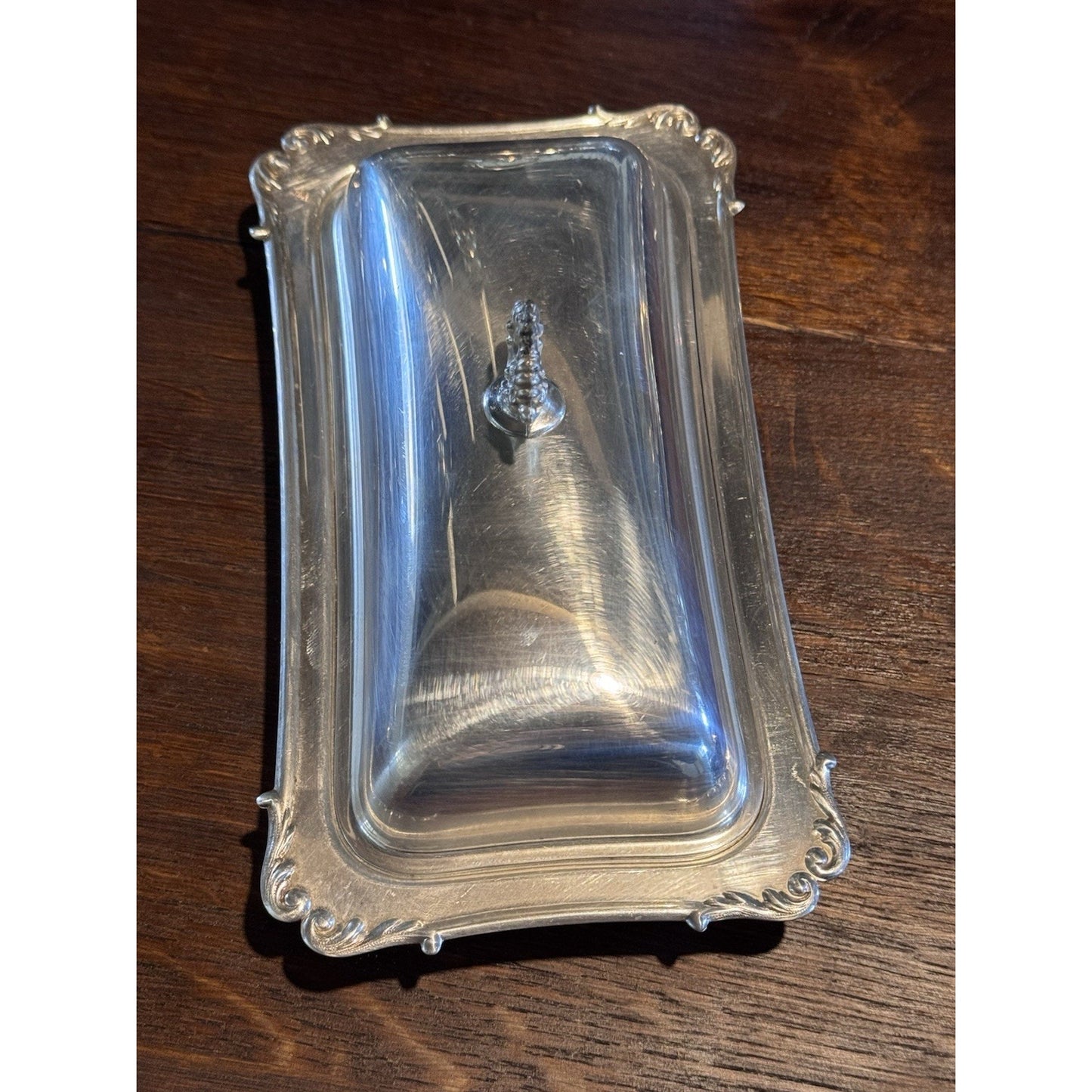 Silverplate Butter Dish Glass Insert Covered 7.5” Crescent International Silver