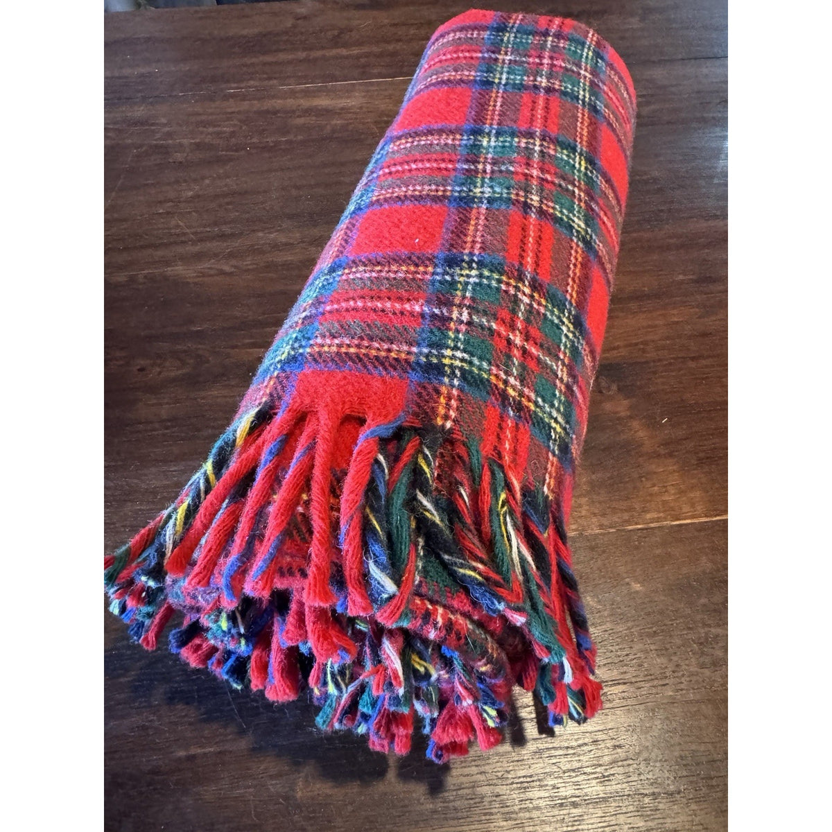 Pure Wool Plaid Throw Blanket Faribo Lands End Red Tartan Fringe 66” X 52” Vintage