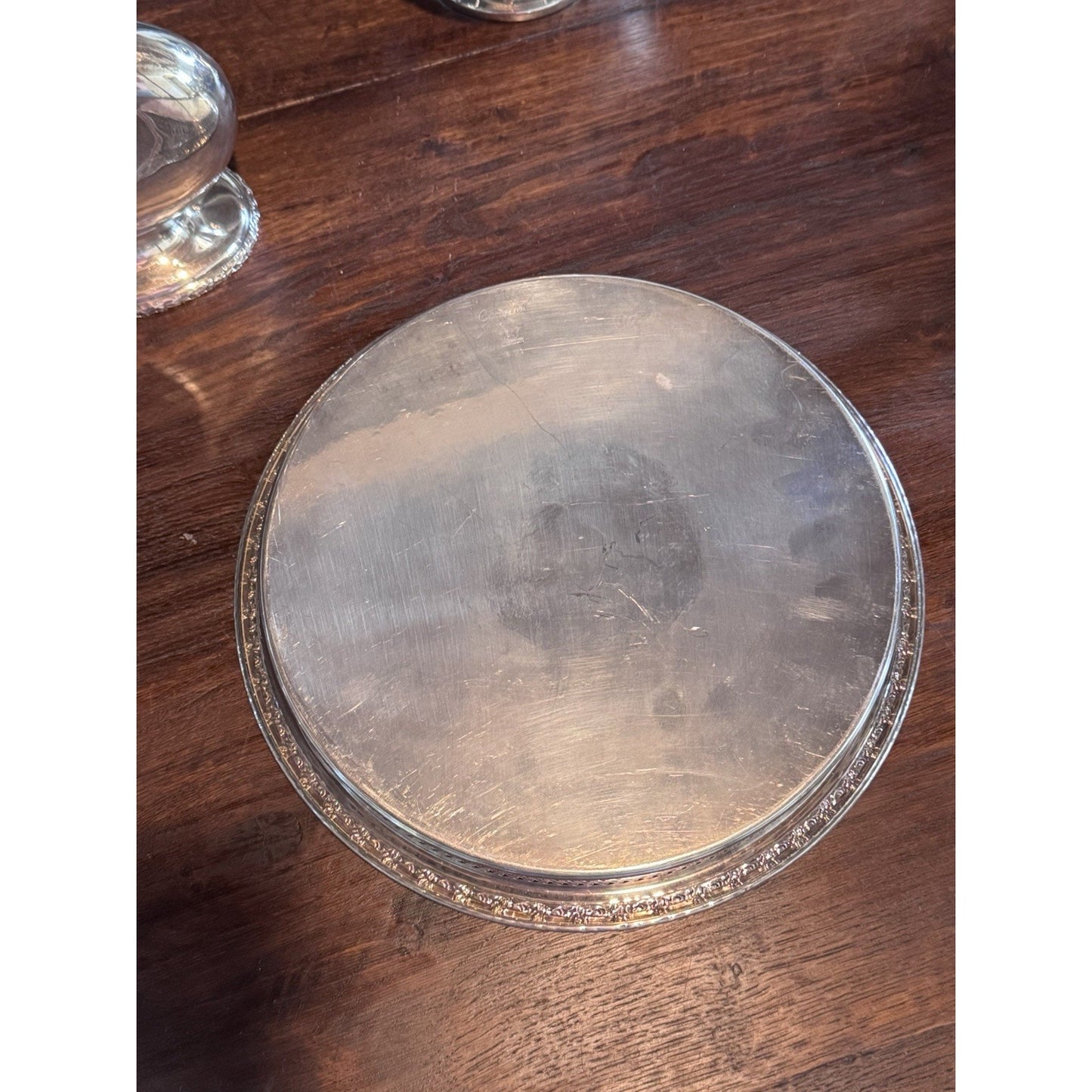 Silverplate Gallery Tray 12” Round Camelot Pattern IS Silver Ornate Serving Tray
