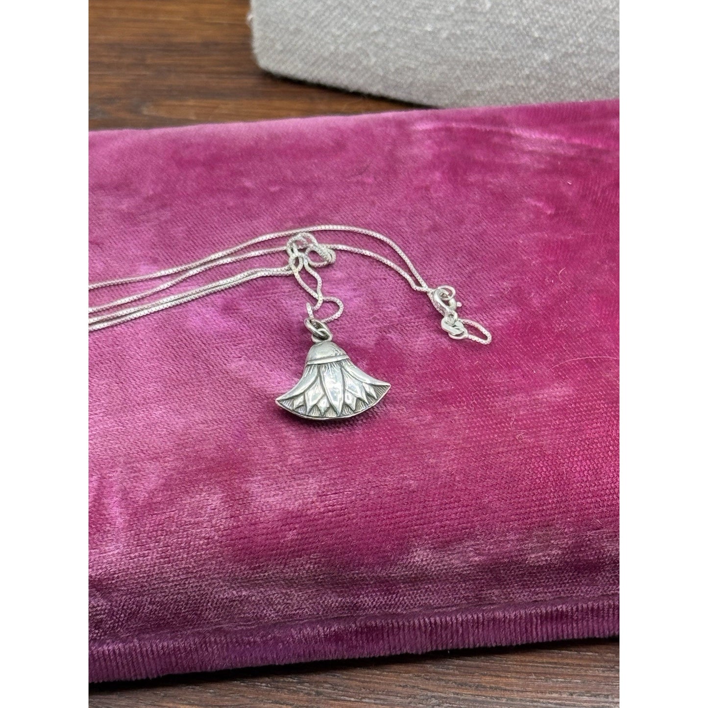Egyptian Lotus Pendant Necklace Sterling Silver Delicate Chain 18”