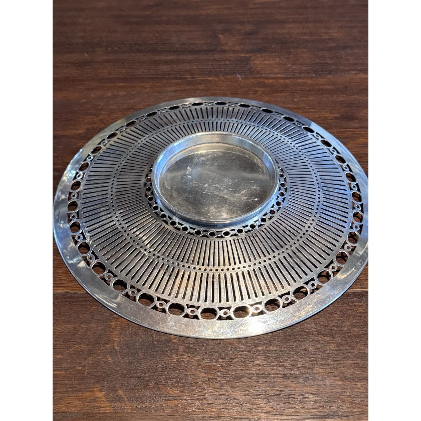 Silverplate Cake Plate Pierced Petit Fours Serving Plate Meriden 10” Vintage