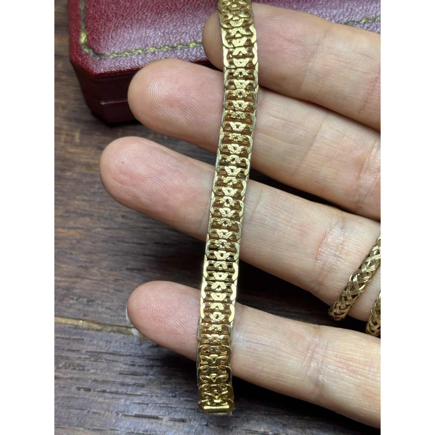 Vintage Napier Goldtone Link Bracelet 6.75” Wide Textured Designer Bracelet