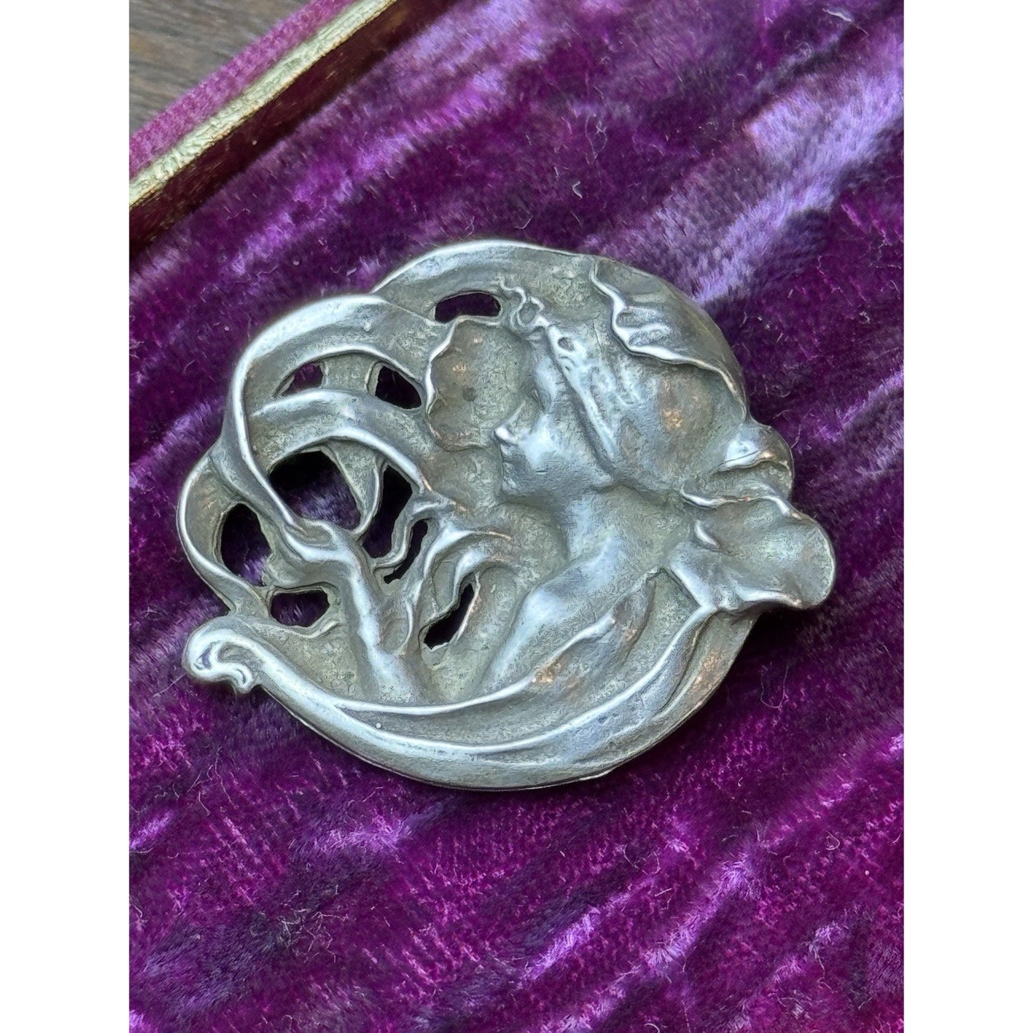 Vintage Sterling Silver Art Nouveau Lady Brooch Pin 925 Figural Maiden 1.25”