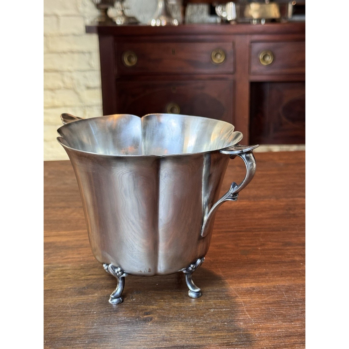 Vintage Silverplate Ice Bucket Footed Floral 8.25”
