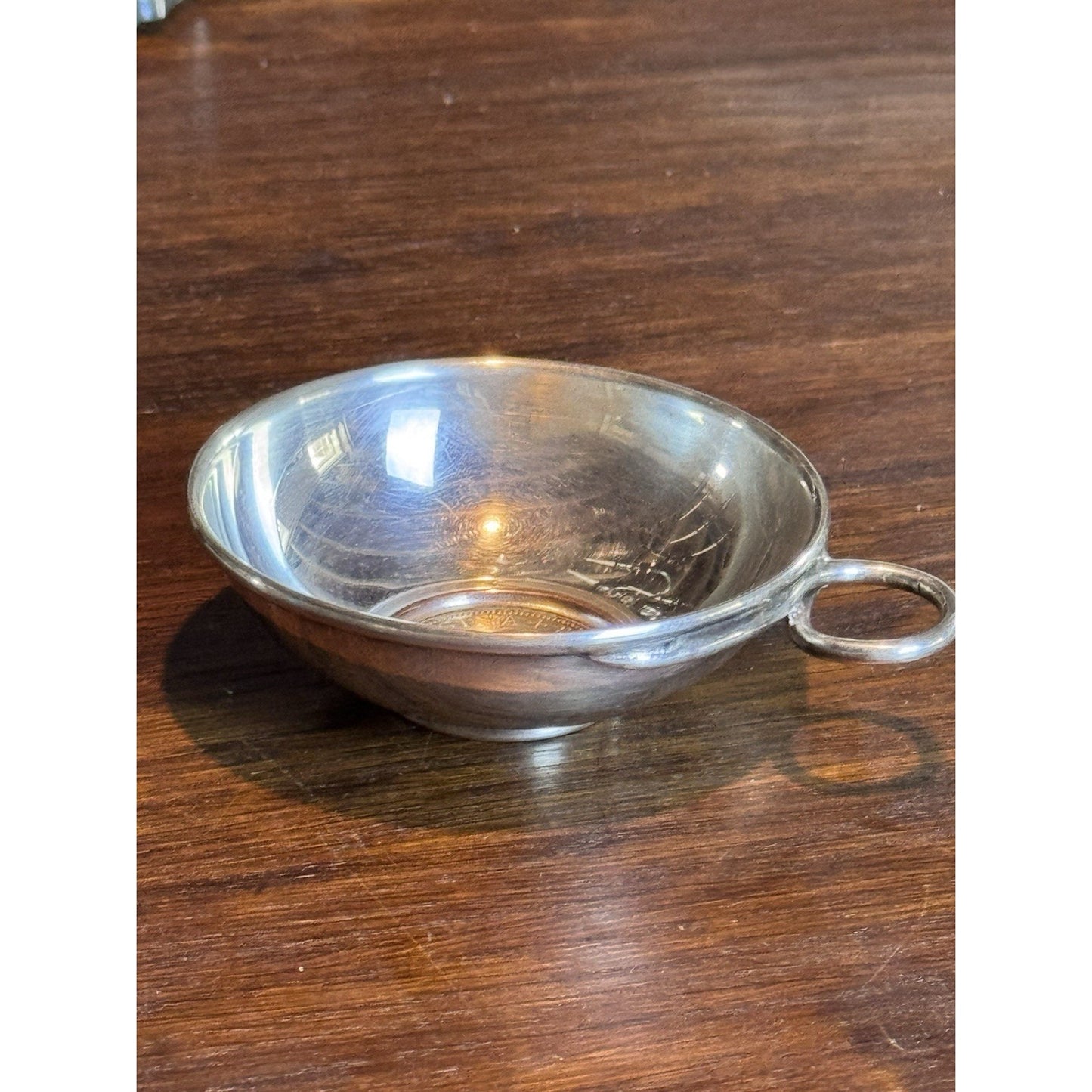 English Silverplate Wine Taster Tastevin 1957 Half Crown Coin Queen Elizabeth II