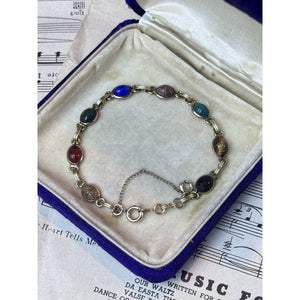 Vintage Gold Filled Scarab Bracelet Carved Stone Gemstone 7” Safety Chain