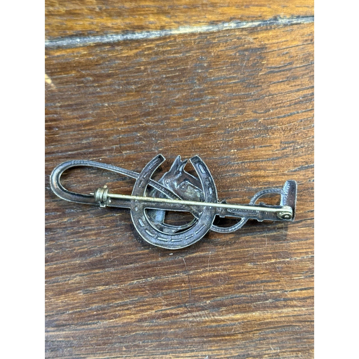 Vintage Sterling Silver Horse Brooch Horseshoe Riding Crop Equestrian Pin 2.5”